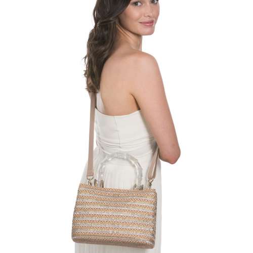 Eric Javits Luxury Fashion Designer Women's Handbag - Leila - Peanut/Silver/Gold Best Deal In USA